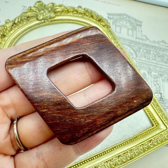 Vintage Wooden Brooch Pin Wood Jewelry Geometric Wood Square Brooch - Picture 2 of 3
